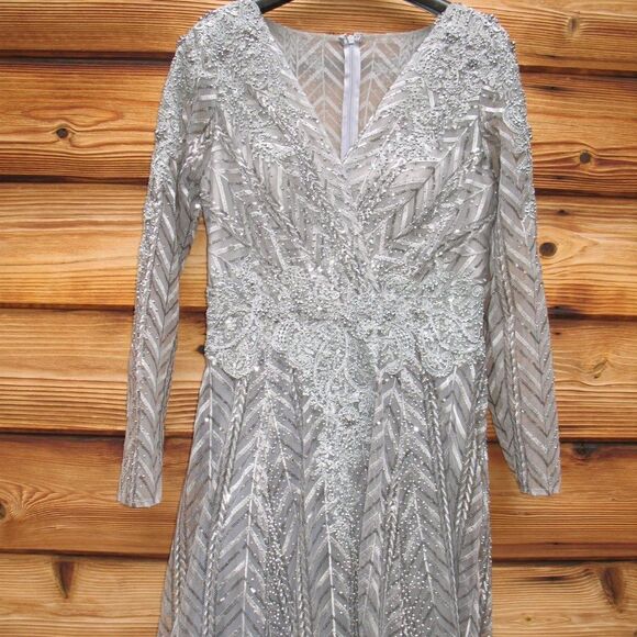 Mac Duggal 20189 Womens Illusion Long Sleeve Wrap Over Gown Dress - Picture 7 of 13